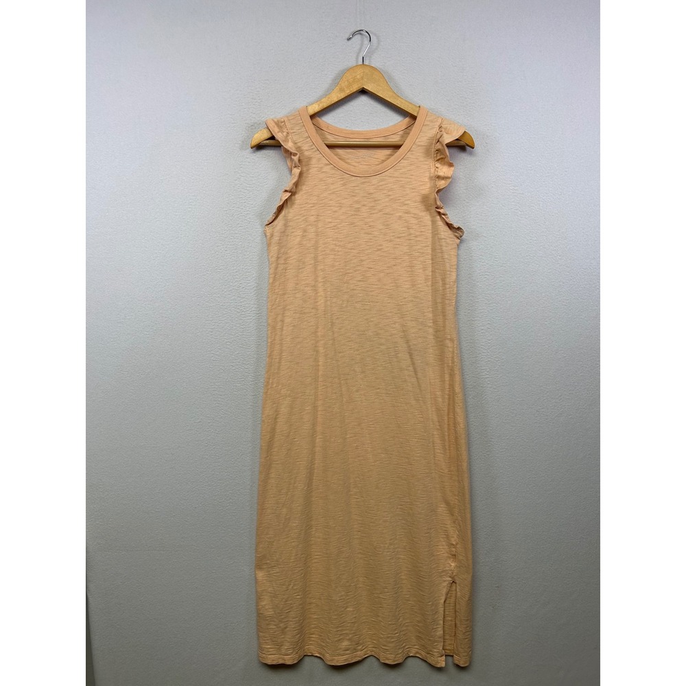 Universal Thread Boho Cottagecore Womens S Peach Ruffle Slub Cotton Midi Dress